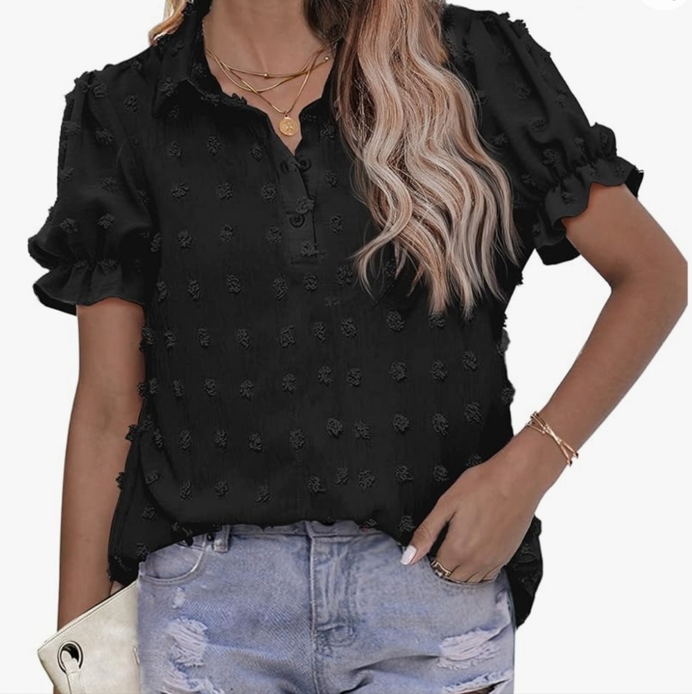 New With Tags! Hotouch Black Chiffon Blouse Size Small